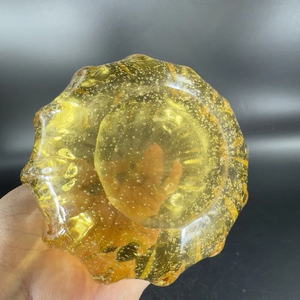 Art Glass Vase Yellow With Twisted Top Small Air Bubbles All Over Glass Vase VTG